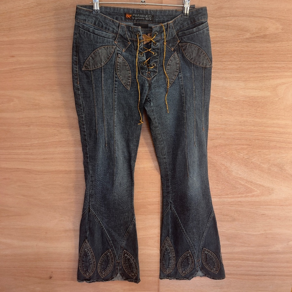 Parasuco Black Flare Jeans with Gold Stitching